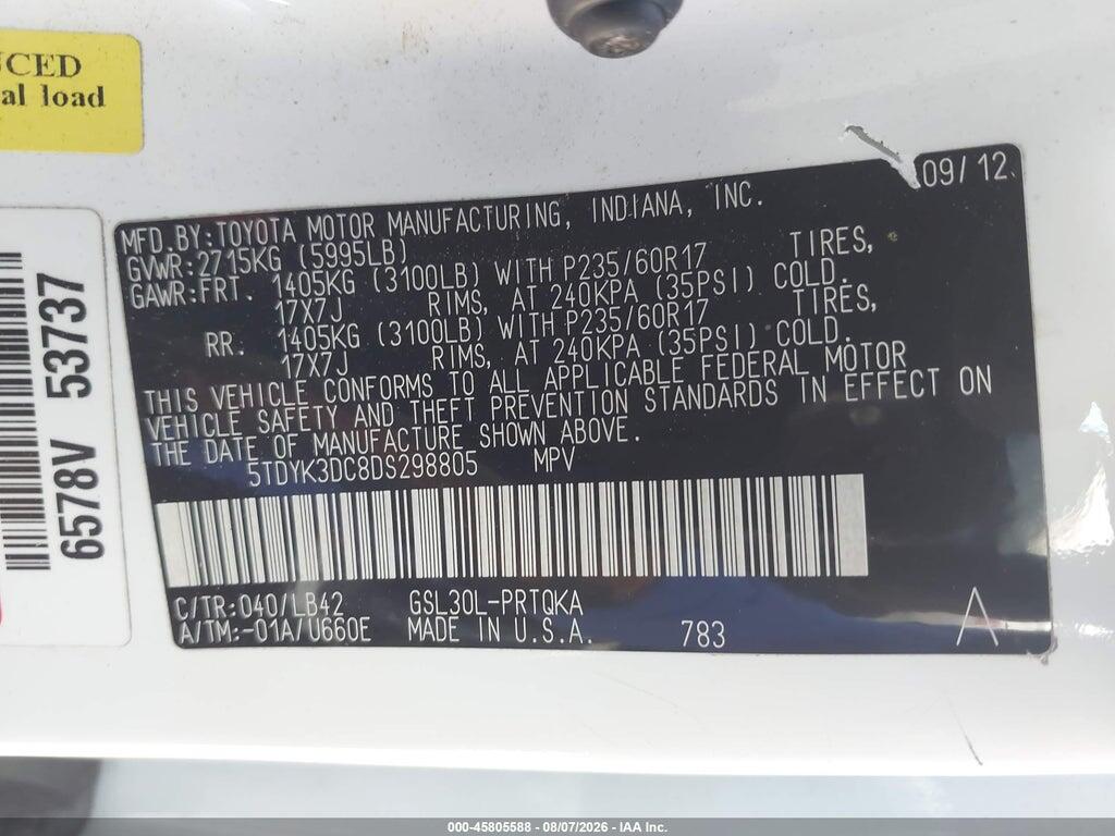 5TDYK3DC8DS298805 2013 TOYOTA SIENNA photo no. 9