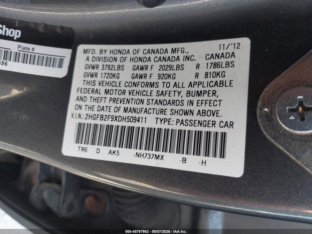 2HGFB2F9XDH509411 2013 HONDA CIVIC photo no. 9