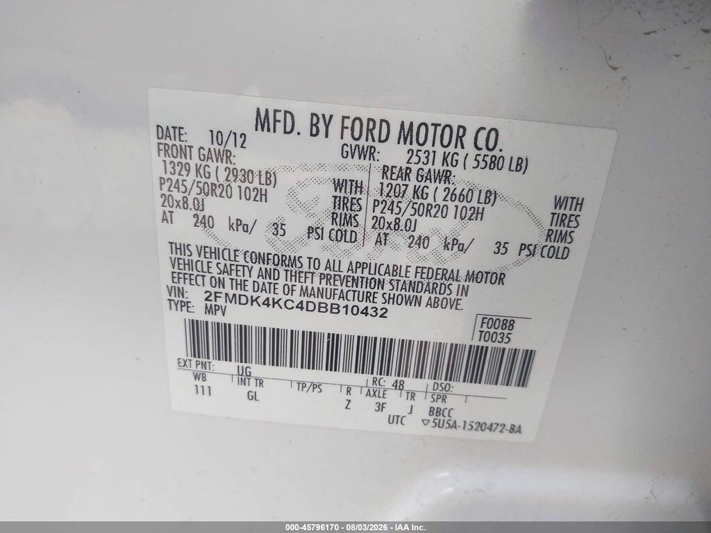 2FMDK4KC4DBB10432 2013 FORD EDGE photo no. 9