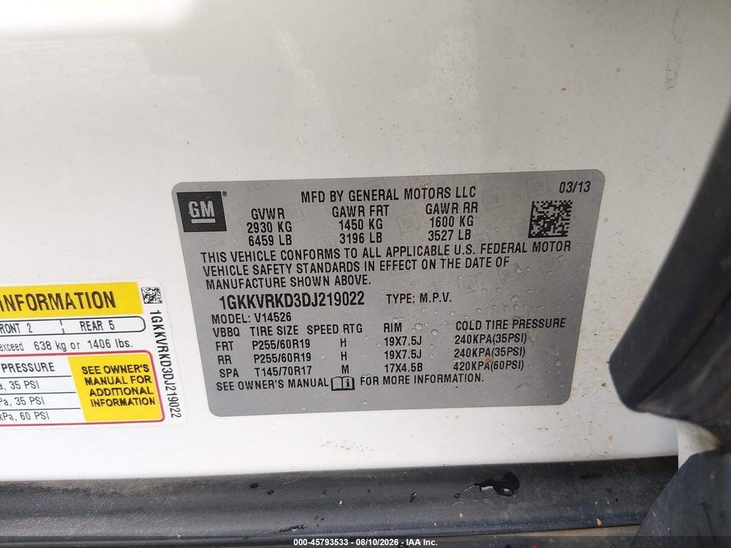 1GKKVRKD3DJ219022 2013 GMC ACADIA photo no. 9