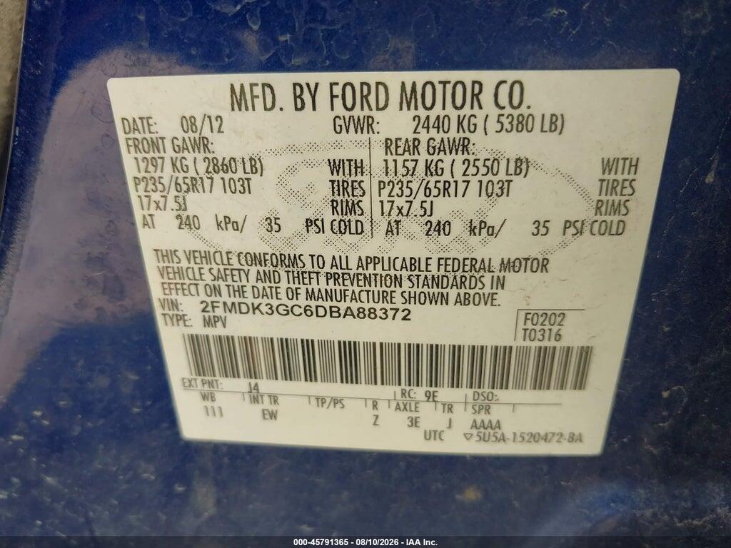 2FMDK3GC6DBA88372 2013 FORD EDGE photo no. 9