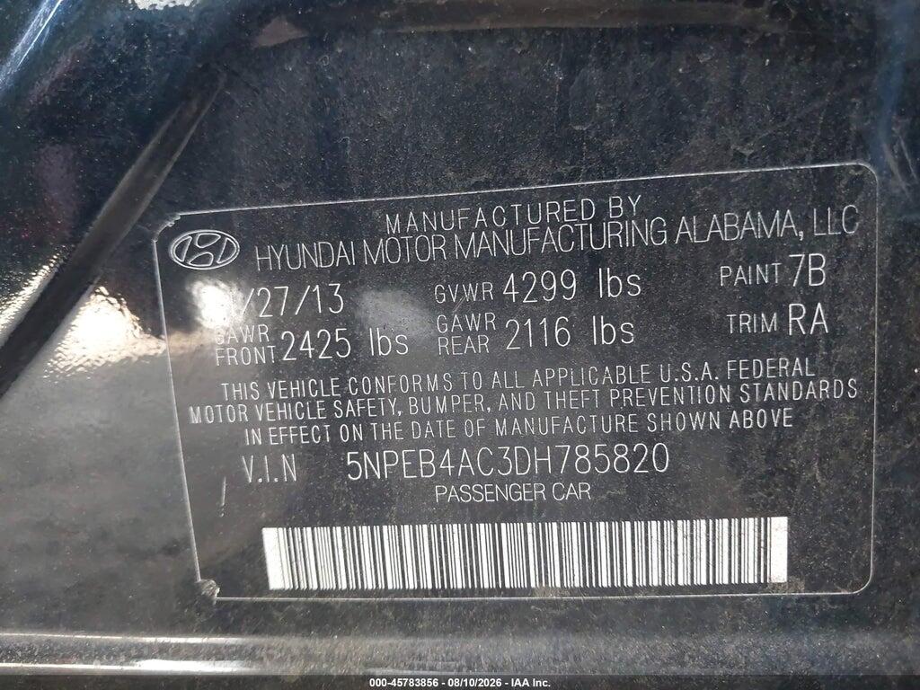 5NPEB4AC3DH785820 2013 HYUNDAI SONATA photo no. 9