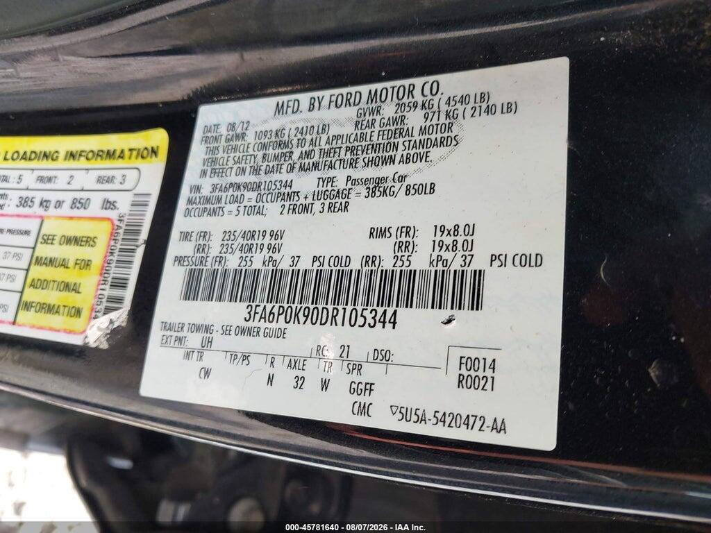 3FA6P0K90DR105344 2013 FORD FUSION photo no. 9