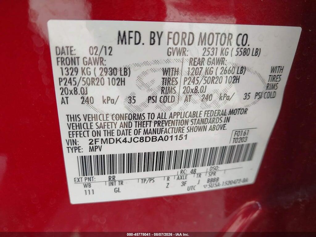2FMDK4JC8DBA01151 2013 FORD EDGE photo no. 9