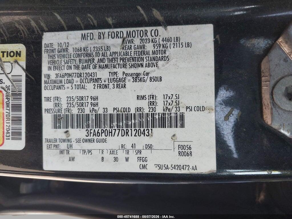 3FA6P0H77DR120431 2013 FORD FUSION photo no. 9