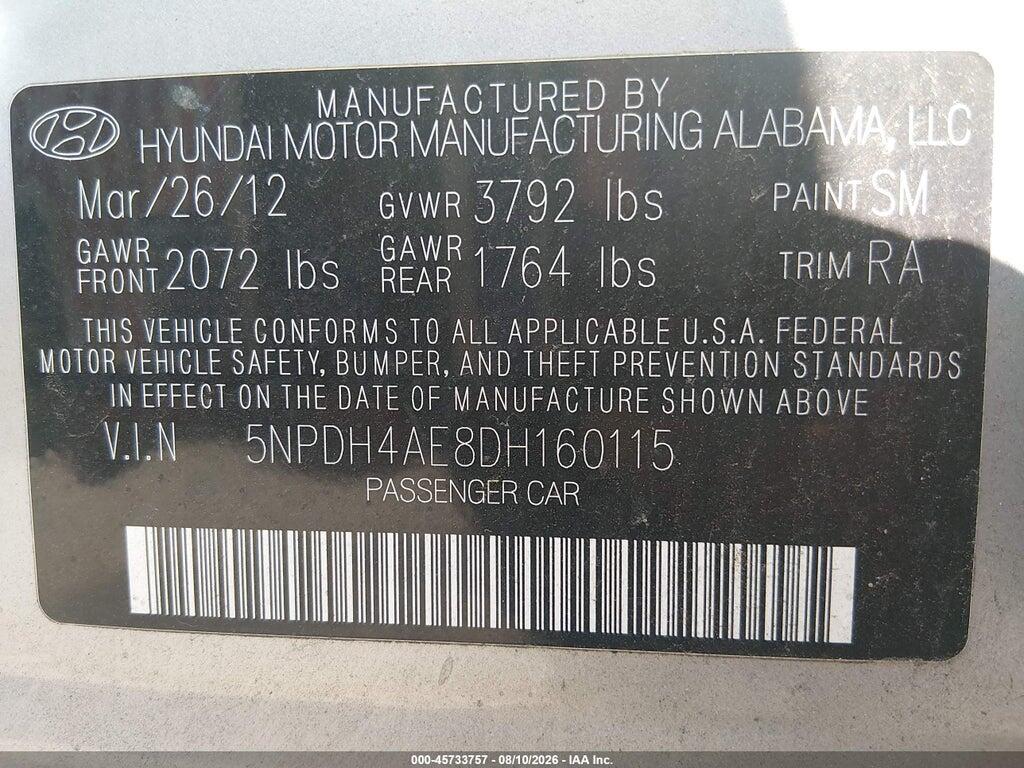 5NPDH4AE8DH160115 2013 HYUNDAI ELANTRA photo no. 9