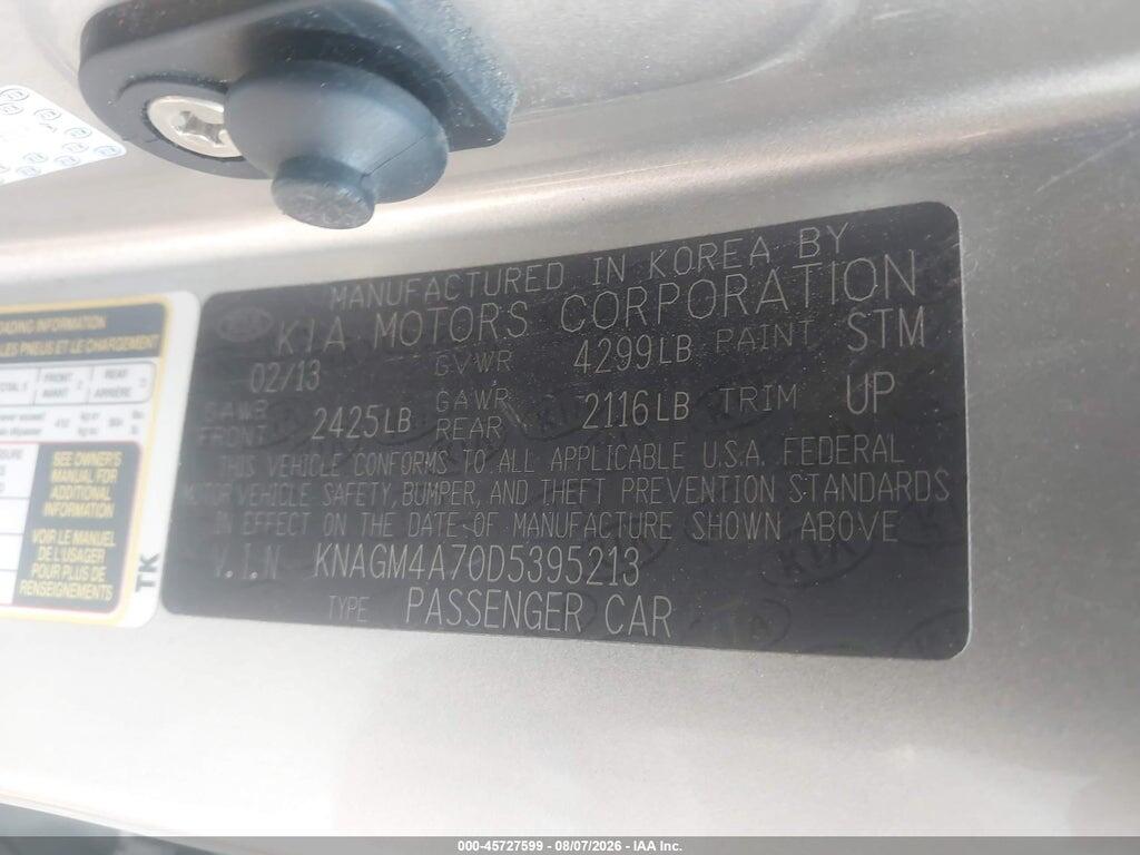 KNAGM4A70D5395213 2013 KIA OPTIMA photo no. 9