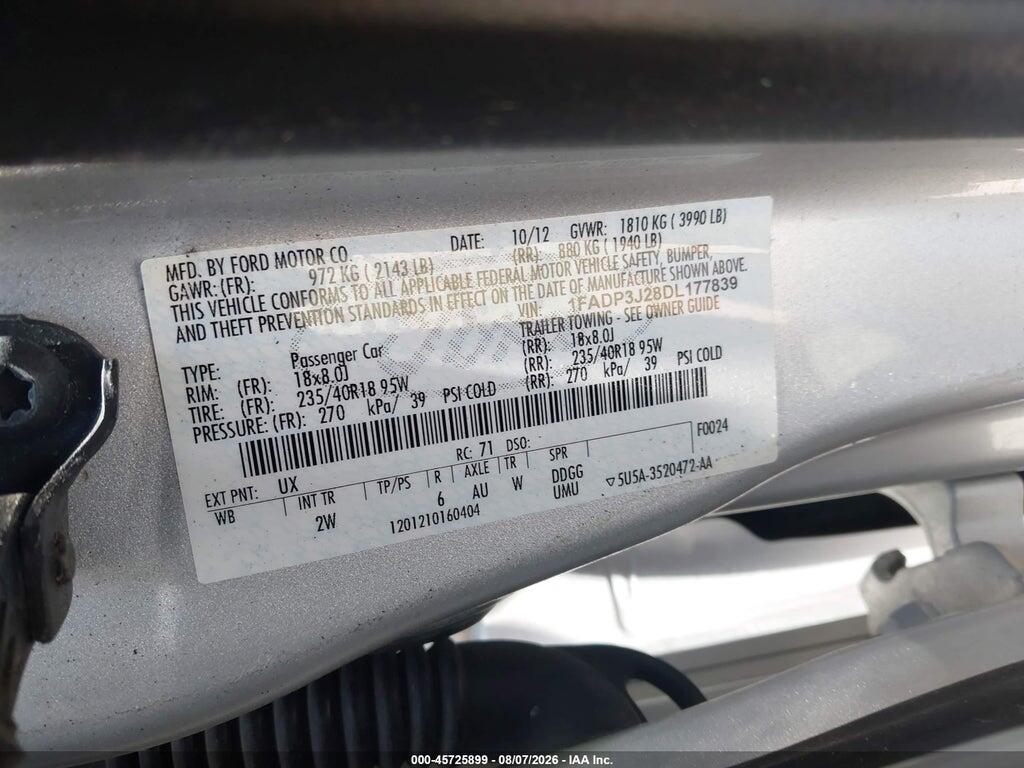 1FADP3J28DL177839 2013 FORD FOCUS photo no. 9