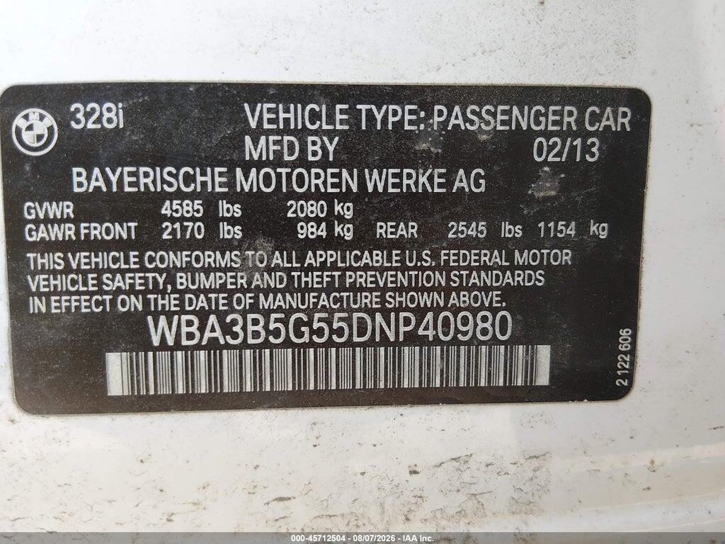 WBA3B5G55DNP40980 2013 BMW 328I photo no. 9