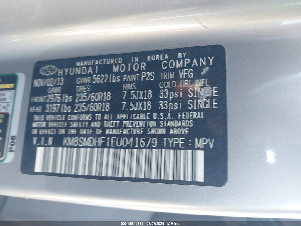 KM8SMDHF1EU041679 2014 HYUNDAI SANTA FE photo no. 9