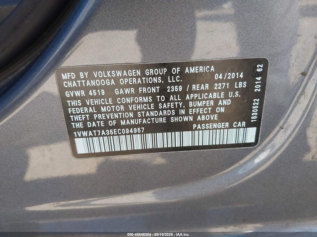 1VWAT7A35EC094957 2014 VOLKSWAGEN PASSAT photo no. 9