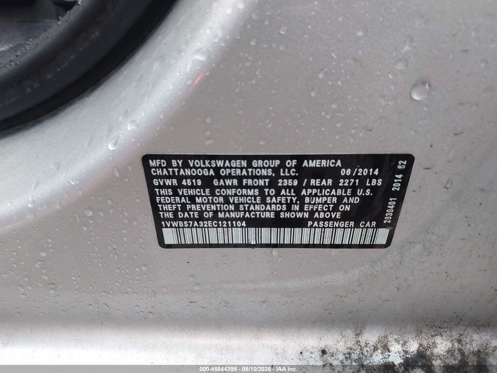 1VWBS7A32EC121104 2014 VOLKSWAGEN PASSAT photo no. 9