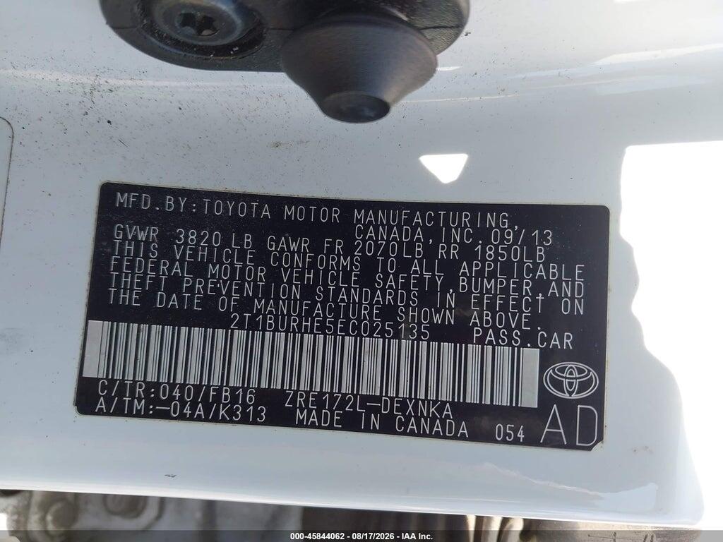 2T1BURHE5EC025135 2014 TOYOTA COROLLA photo no. 9
