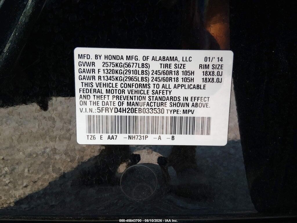 5FRYD4H20EB033530 2014 ACURA MDX photo no. 9