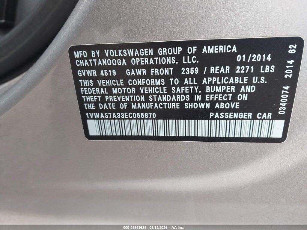 1VWAS7A33EC066870 2014 VOLKSWAGEN PASSAT photo no. 9