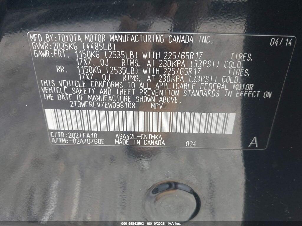 2T3WFREV7EW098108 2014 TOYOTA RAV4 photo no. 9
