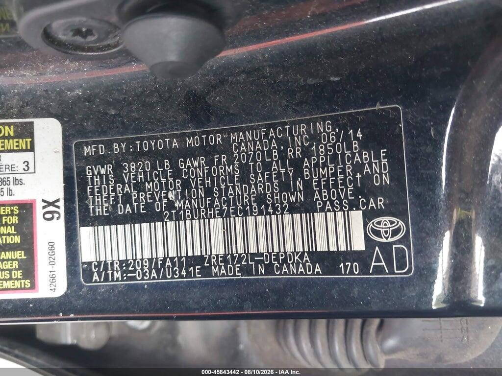 2T1BURHE7EC191432 2014 TOYOTA COROLLA photo no. 9