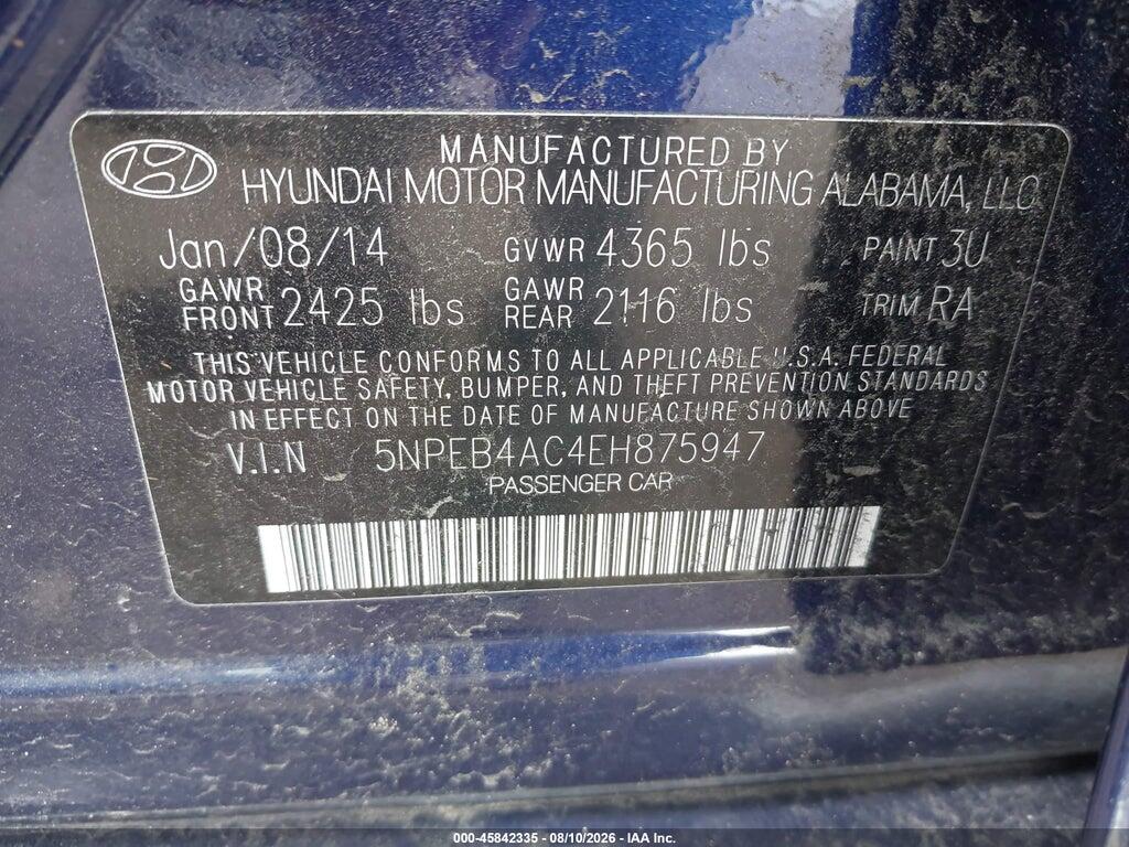 5NPEB4AC4EH875947 2014 HYUNDAI SONATA photo no. 9