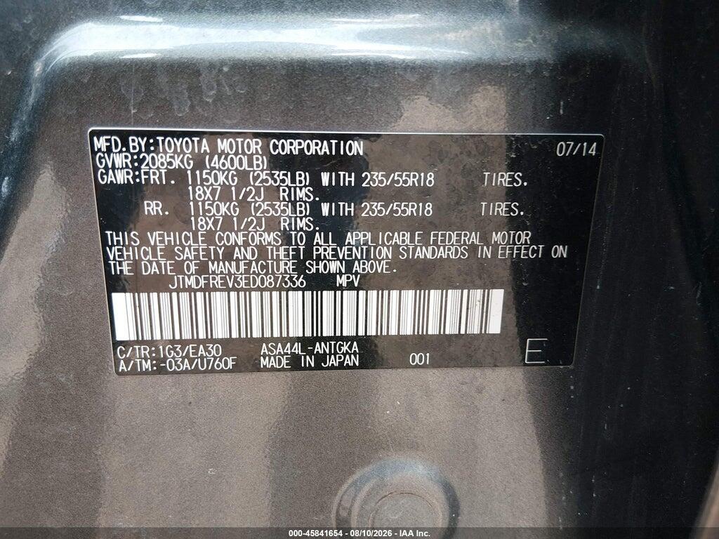 JTMDFREV3ED087336 2014 TOYOTA RAV4 photo no. 9
