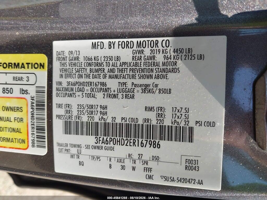 3FA6P0HD2ER167986 2014 FORD FUSION photo no. 9