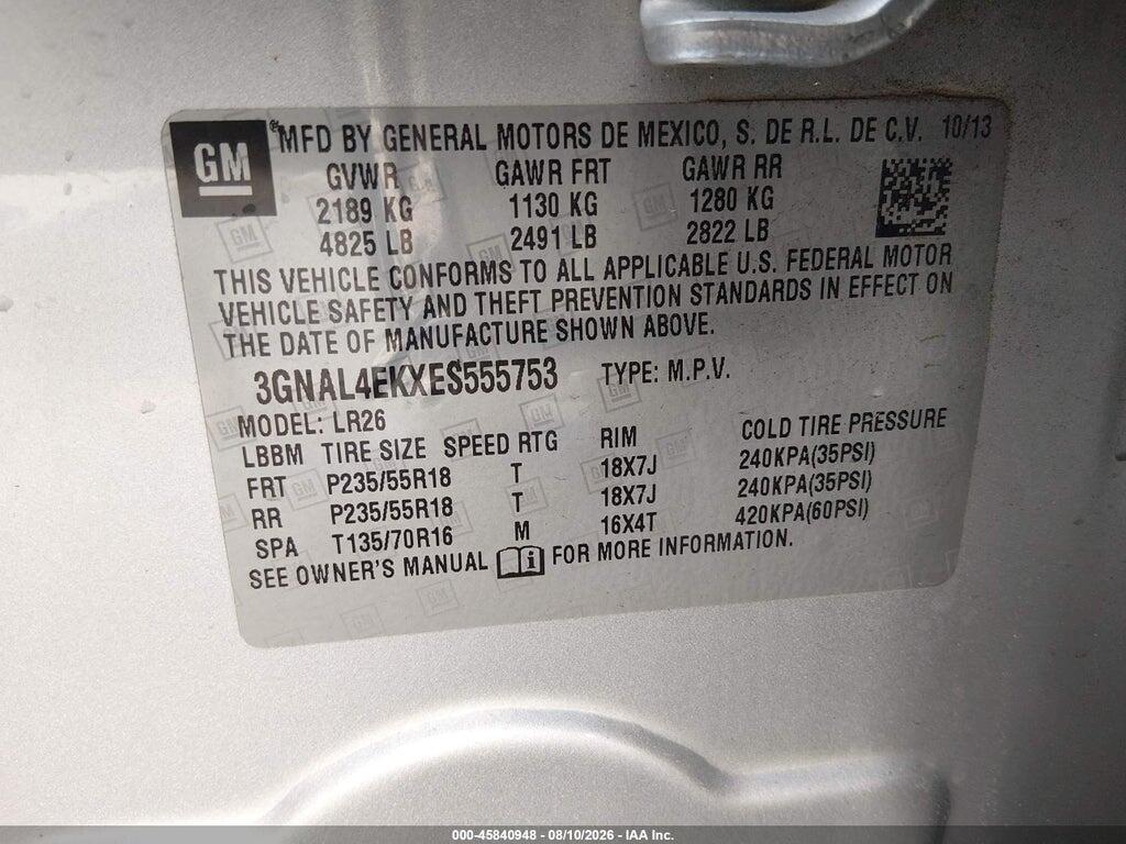 3GNAL4EKXES555753 2014 CHEVROLET CAPTIVA SPORT FLEET photo no. 9