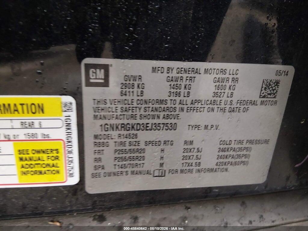 1GNKRGKD3EJ357530 2014 CHEVROLET TRAVERSE photo no. 9