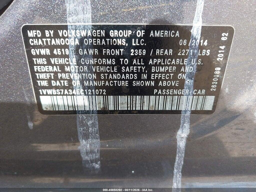 1VWBS7A34EC121072 2014 VOLKSWAGEN PASSAT photo no. 9