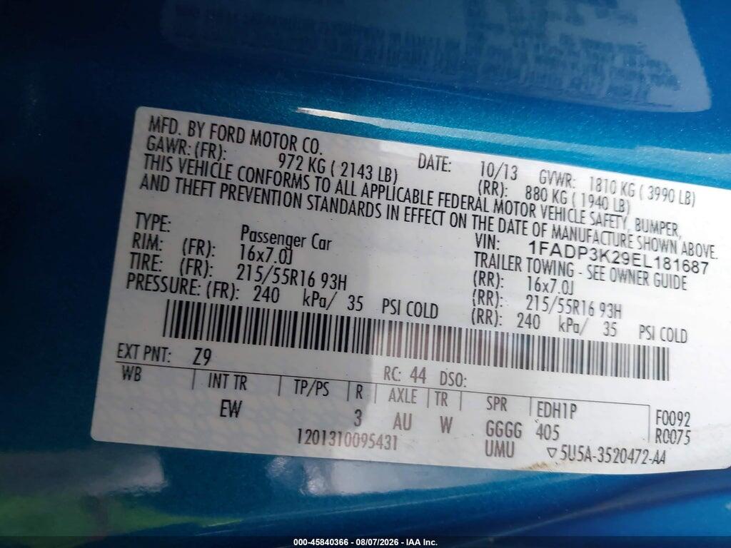 1FADP3K29EL181687 2014 FORD FOCUS photo no. 9