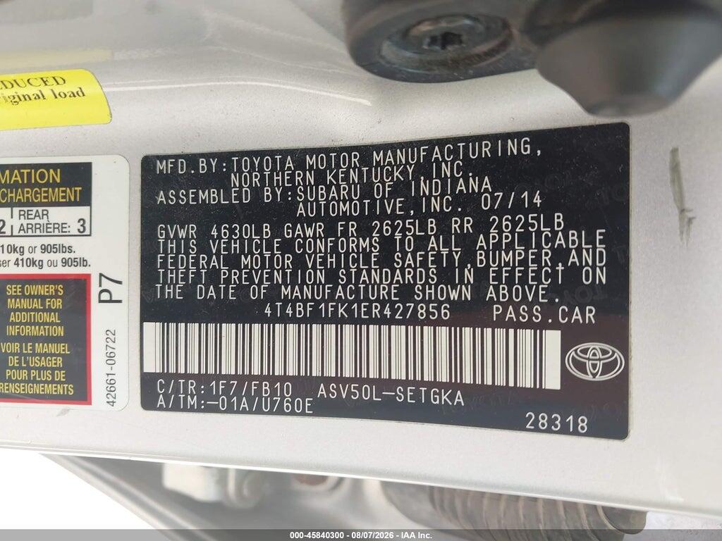 4T4BF1FK1ER427856 2014 TOYOTA CAMRY photo no. 9