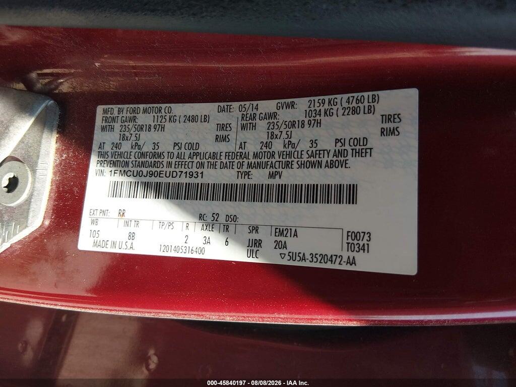 1FMCU0J90EUD71931 2014 FORD ESCAPE photo no. 9