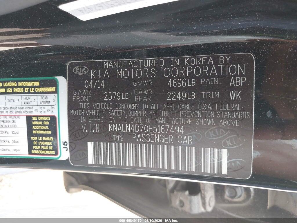 KNALN4D70E5167494 2014 KIA CADENZA photo no. 9