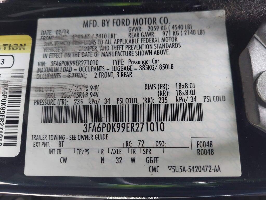 3FA6P0K99ER271010 2014 FORD FUSION photo no. 9