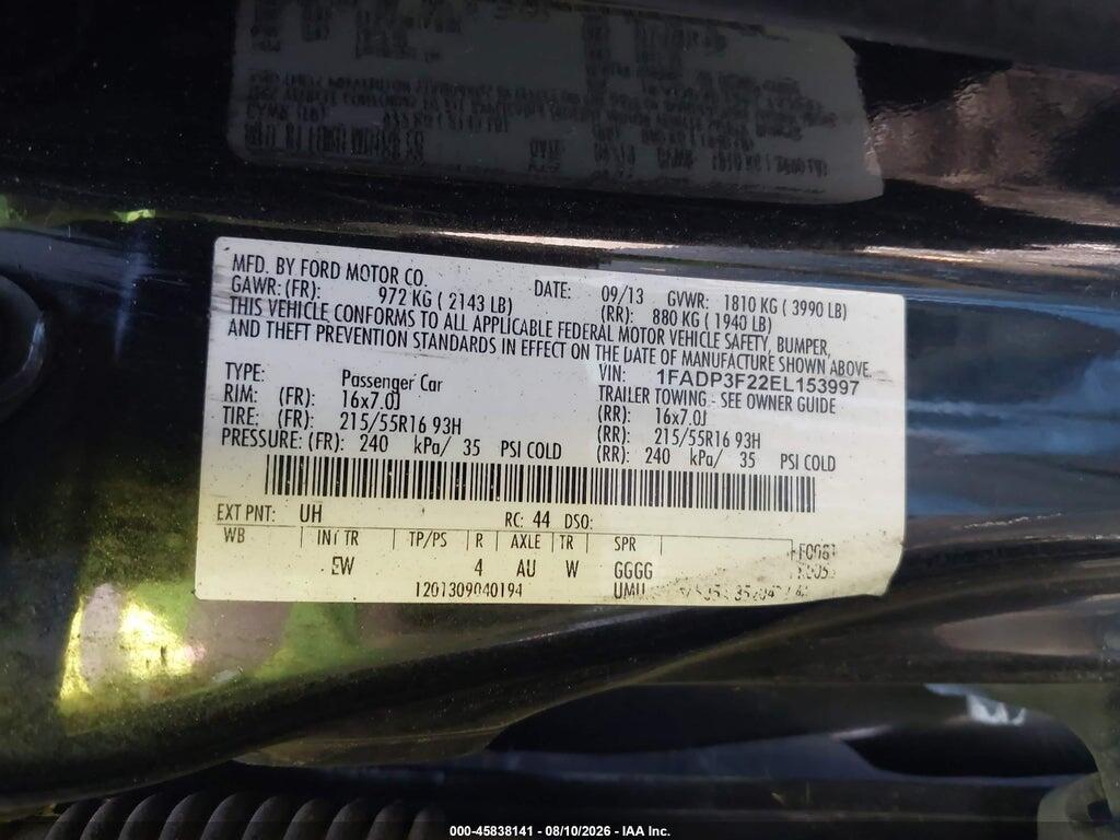 1FADP3F22EL153997 2014 FORD FOCUS photo no. 9
