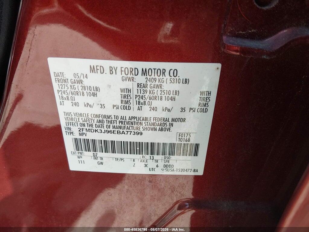 2FMDK3J96EBA77399 2014 FORD EDGE photo no. 9