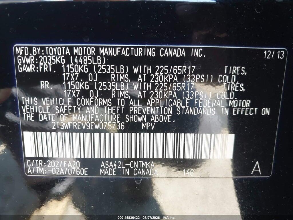 2T3WFREV9EW075736 2014 TOYOTA RAV4 photo no. 9