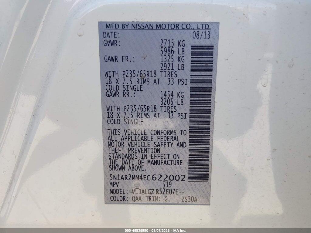 5N1AR2MN4EC622002 2014 NISSAN PATHFINDER photo no. 9