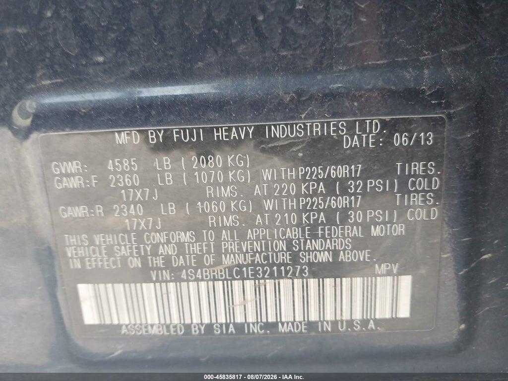 4S4BRBLC1E3211273 2014 SUBARU OUTBACK photo no. 9