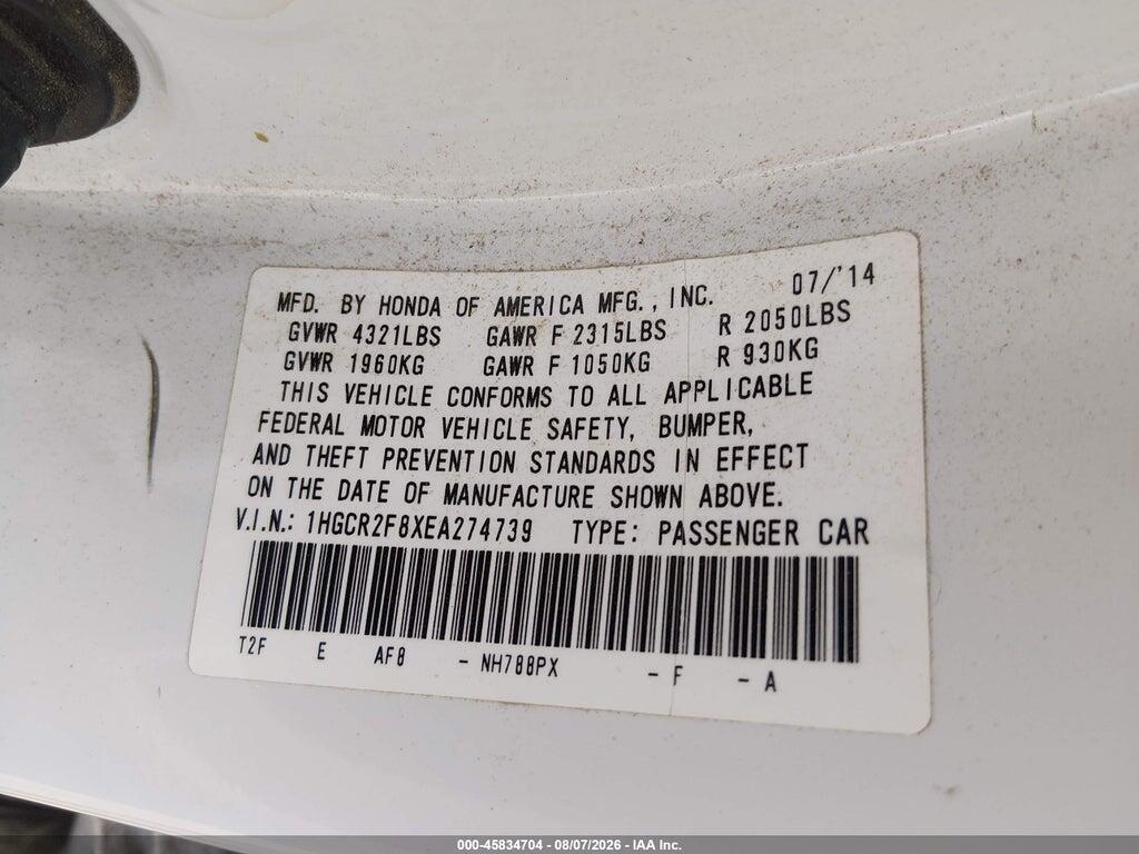 1HGCR2F8XEA274739 2014 HONDA ACCORD photo no. 9