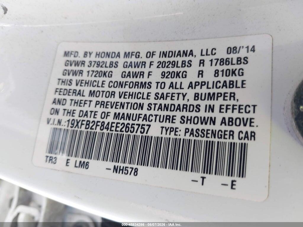 19XFB2F84EE265757 2014 HONDA CIVIC photo no. 9