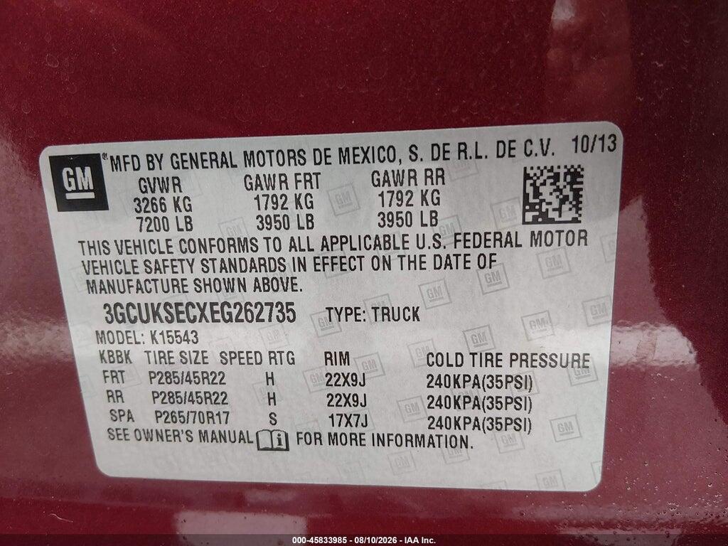 3GCUKSECXEG262735 2014 CHEVROLET SILVERADO 1500 photo no. 9