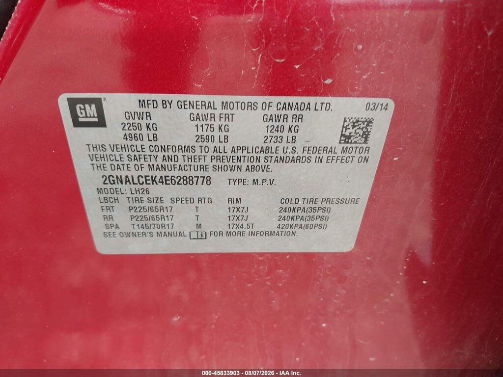 2GNALCEK4E6288778 2014 CHEVROLET EQUINOX photo no. 9