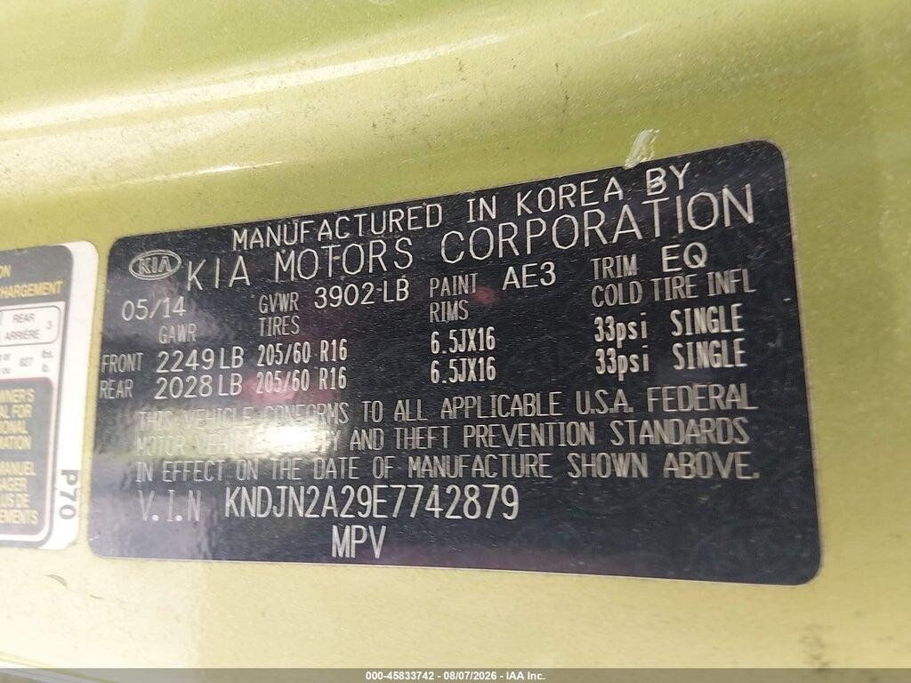 KNDJN2A29E7742879 2014 KIA SOUL photo no. 9