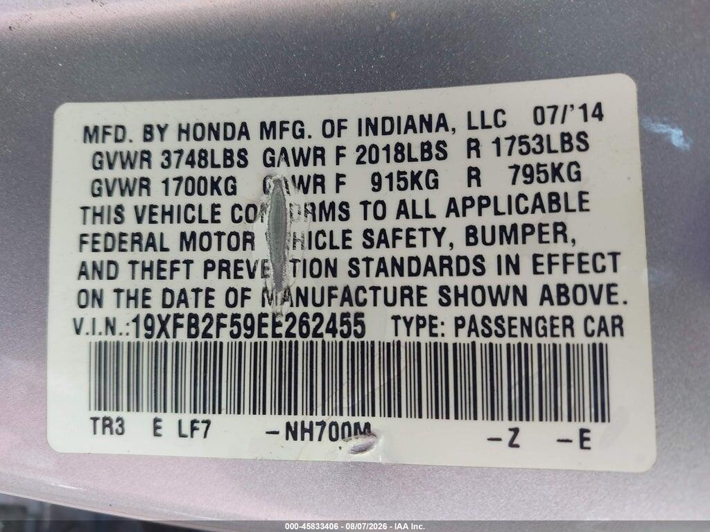 19XFB2F59EE262455 2014 HONDA CIVIC photo no. 9