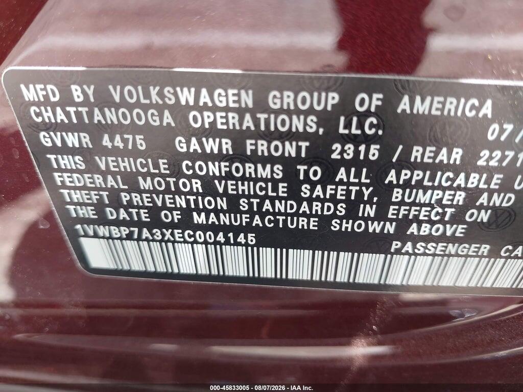 1VWBP7A3XEC004145 2014 VOLKSWAGEN PASSAT photo no. 9