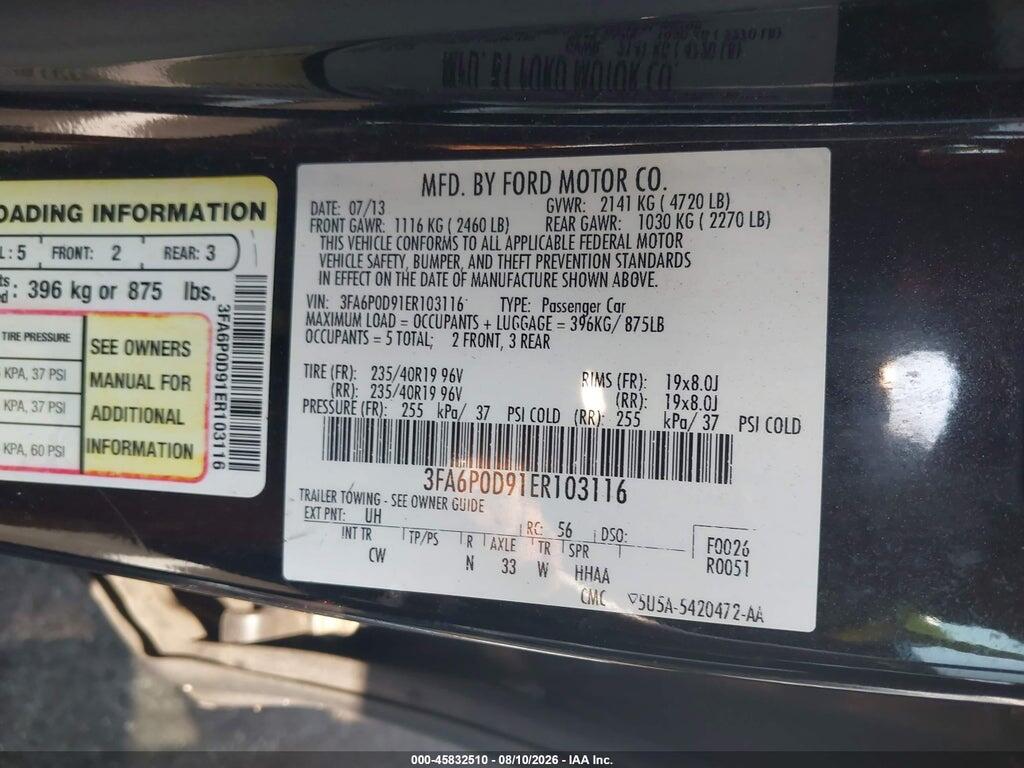 3FA6P0D91ER103116 2014 FORD FUSION photo no. 9