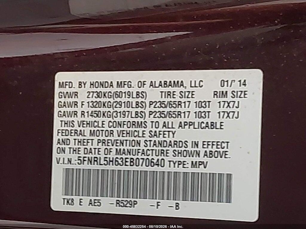 5FNRL5H63EB070640 2014 HONDA ODYSSEY photo no. 9
