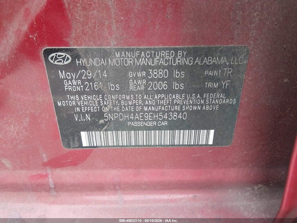 5NPDH4AE9EH543840 2014 HYUNDAI ELANTRA photo no. 9