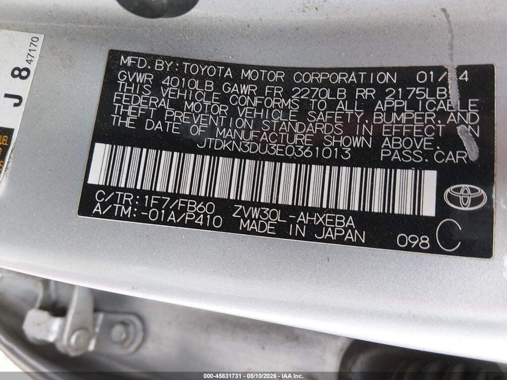 JTDKN3DU3E0361013 2014 TOYOTA PRIUS photo no. 9