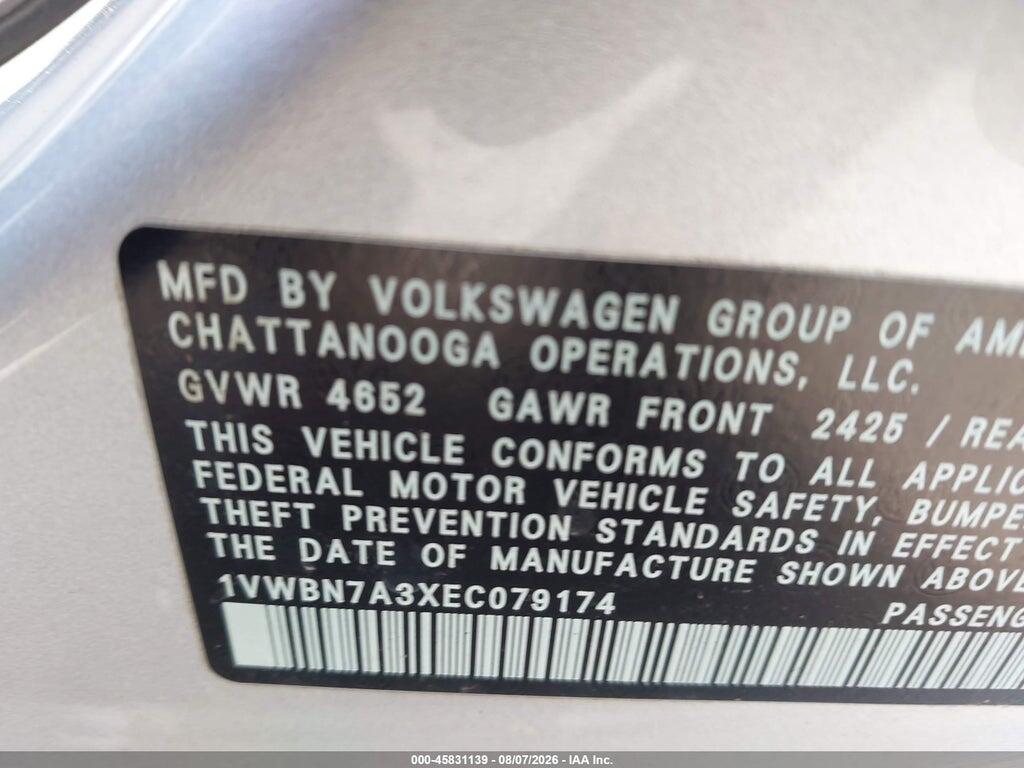 1VWBN7A3XEC079174 2014 VOLKSWAGEN PASSAT photo no. 9