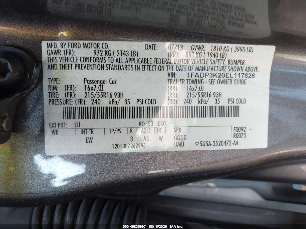 1FADP3K20EL117828 2014 FORD FOCUS photo no. 9